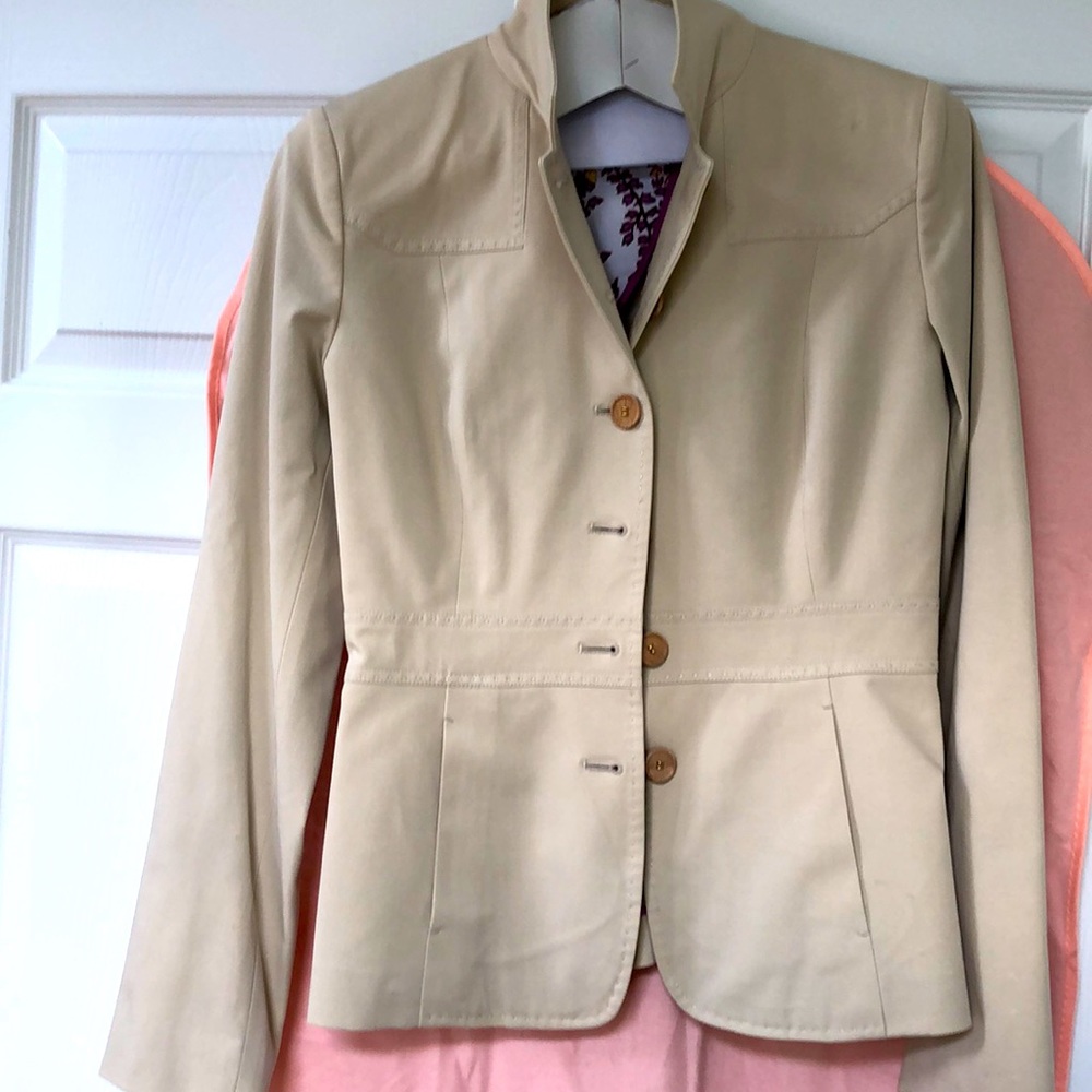 Elie Tahari khaki blazer stand collar -Size 0. EUC